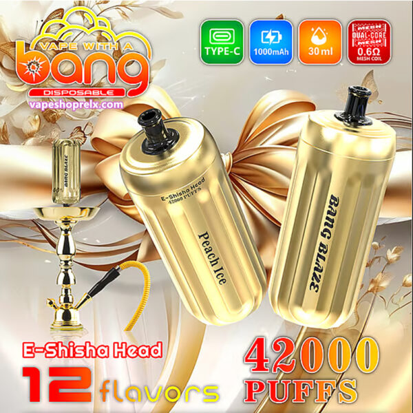 Bang E-Shisha 42000 Puffs 拋棄式電子煙 電子水煙頭 一次性霧化棒 金色設計 台灣電子煙批發