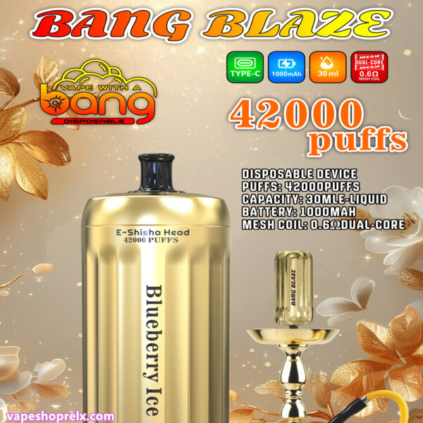 Bang E-Shisha 42000 Puffs 拋棄式電子煙 電子水煙頭 一次性霧化棒 金色設計 台灣電子煙批發:圖片 2